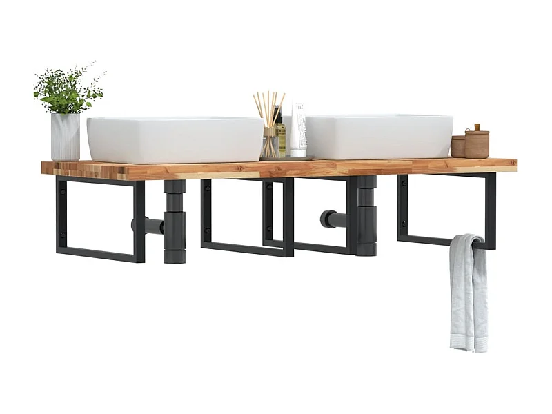 Badkamer wandschap staal en massief acaciahout