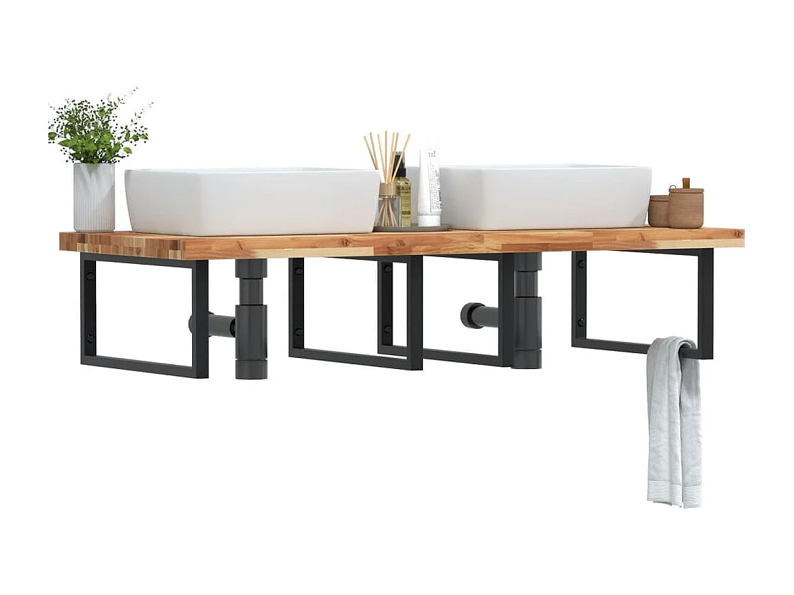 Prateleira de parede p/ lavatório aço/madeira de acácia maciça