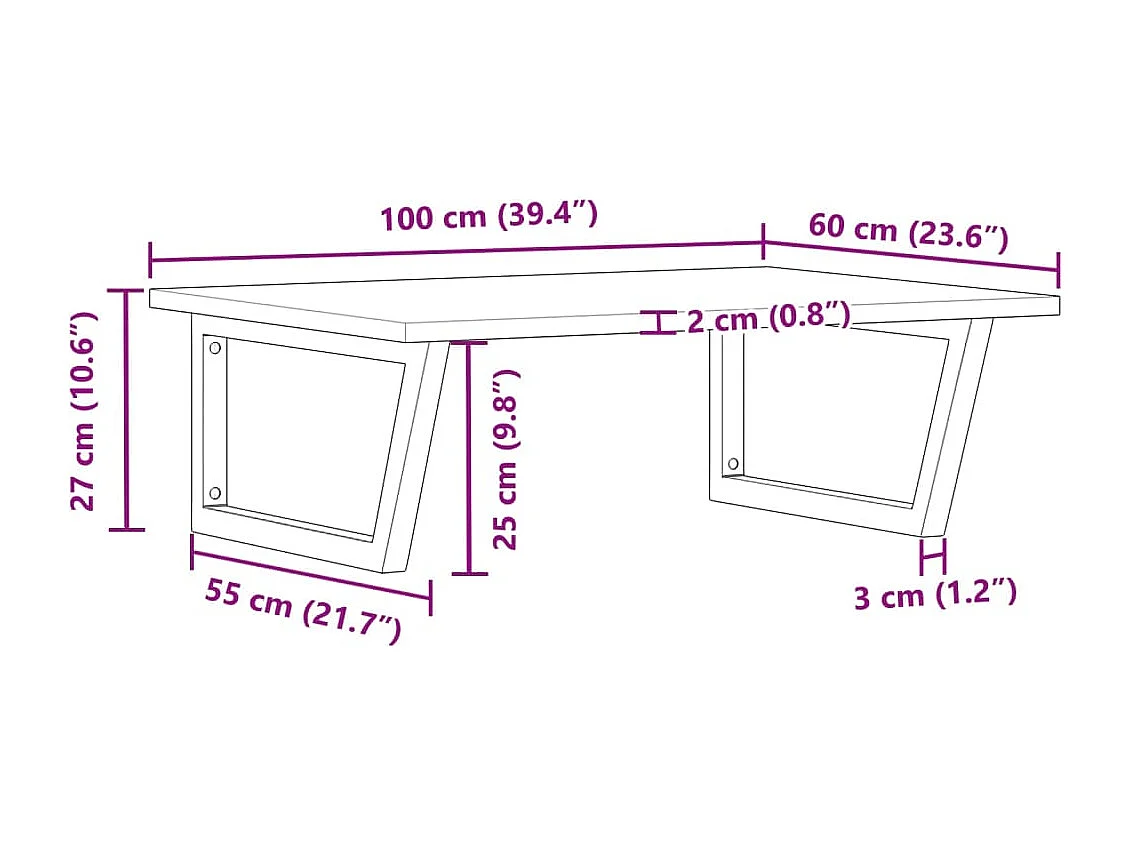 Étagère de vasque murale acier et bois massif d'acacia
