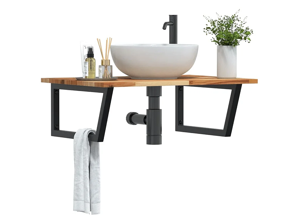 Waschbeckenregal Wandmontage Stahl und Akazienholz