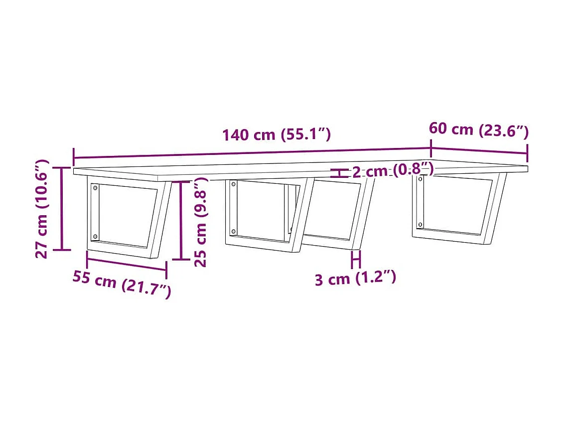 Ripiano a Parete per Lavabo in Acciaio e Massello di Acacia