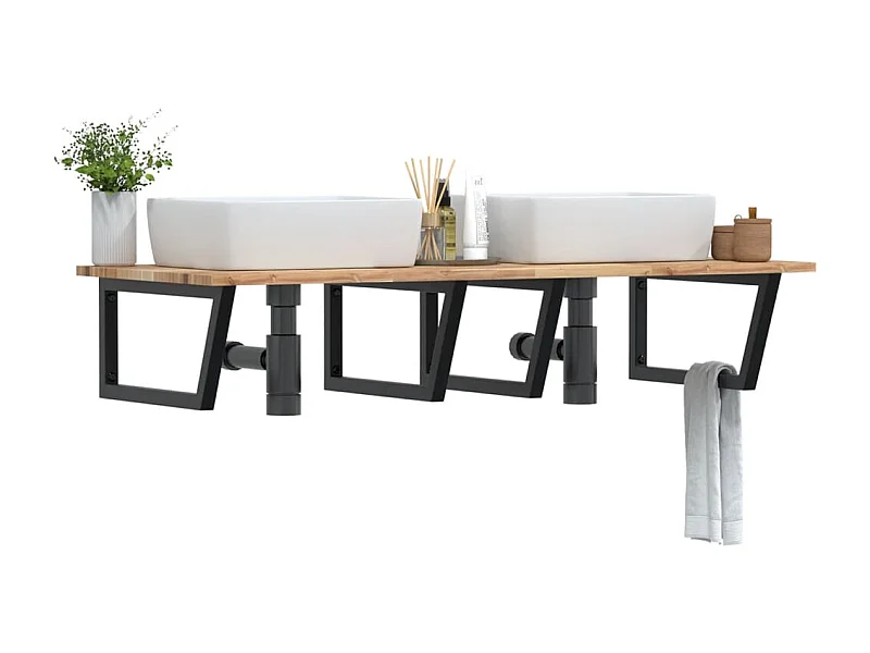 Badkamer wandschap staal en massief acaciahout