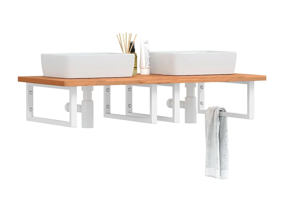 Étagère de vasque murale acier et bois massif de hêtre