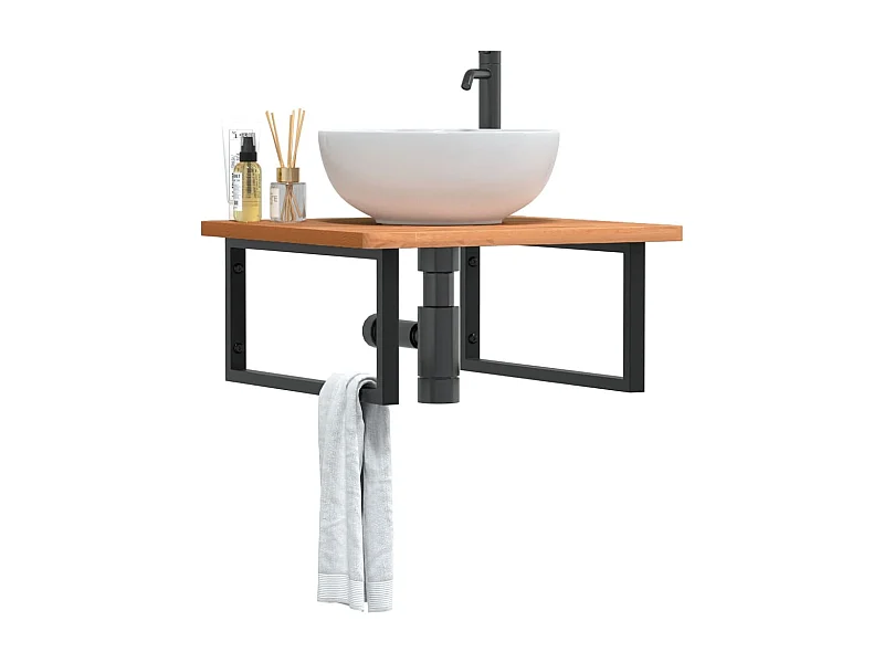 Prateleira de parede p/ lavatório aço/madeira de faia maciça