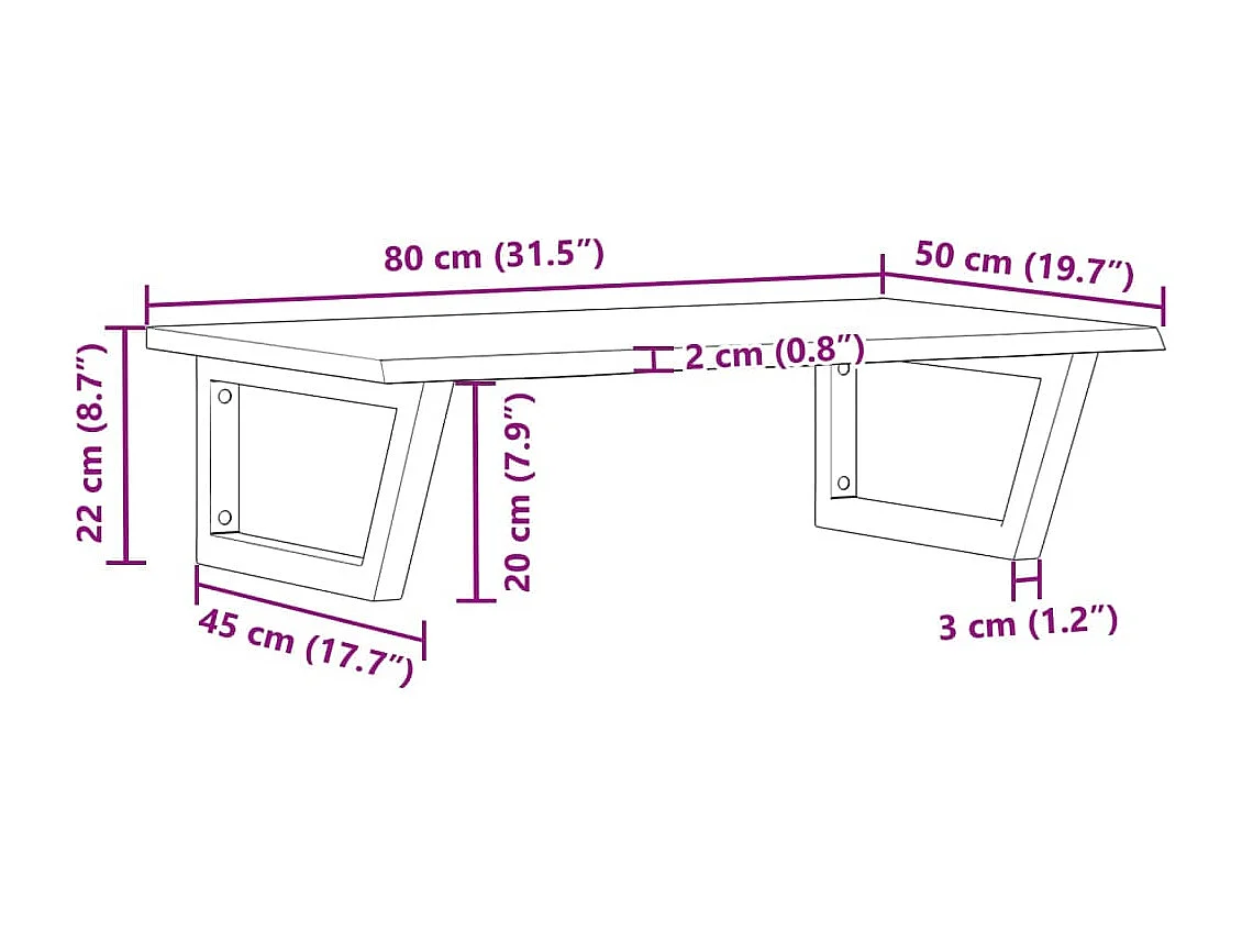 Estante de lavabo de pared de acero y madera maciza de roble
