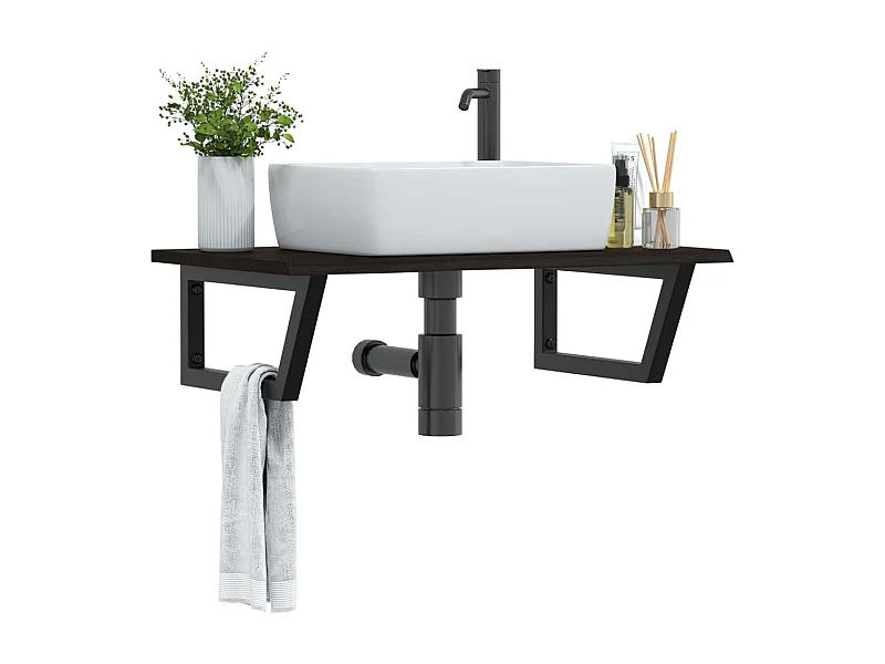 Prateleira de parede p/ lavatório aço/madeira carvalho maciça