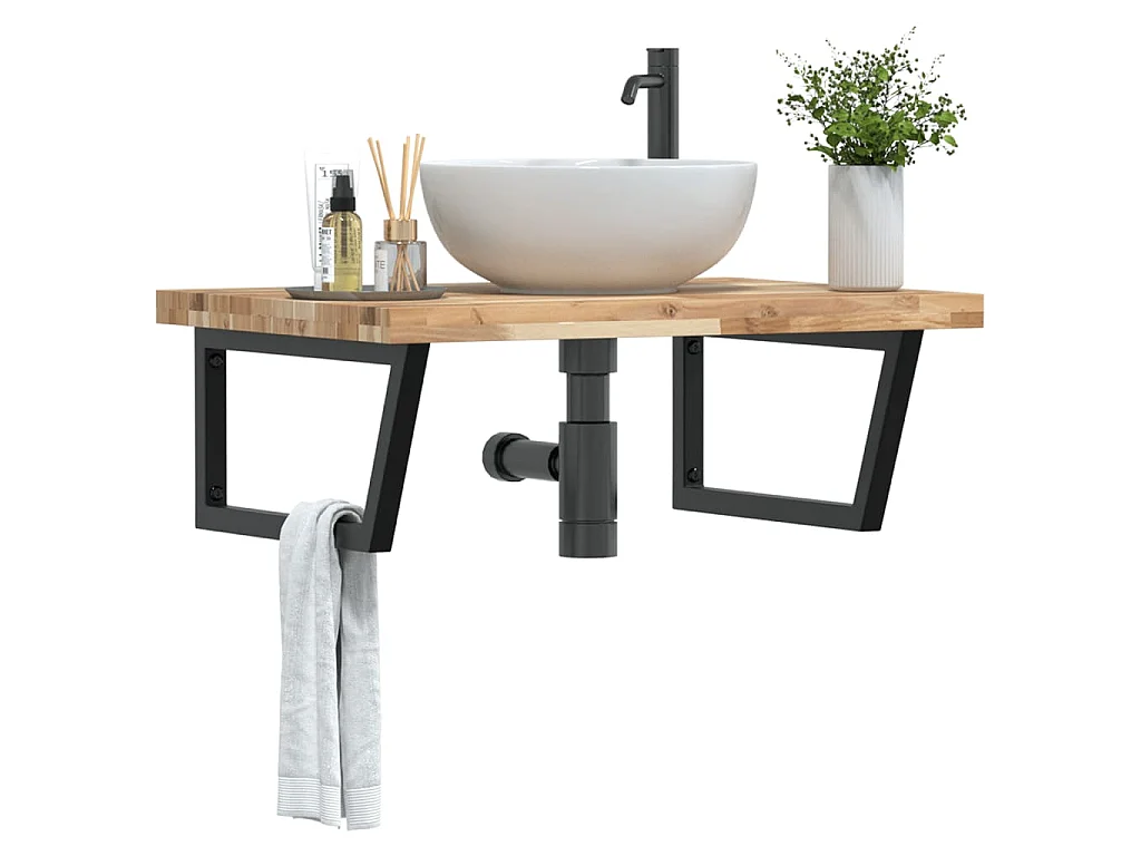 Waschbeckenregal Wandmontage Stahl und Akazienholz