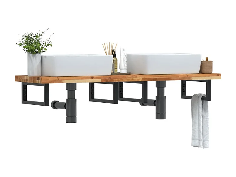 Waschbeckenregal Wandmontage Stahl und Akazienholz