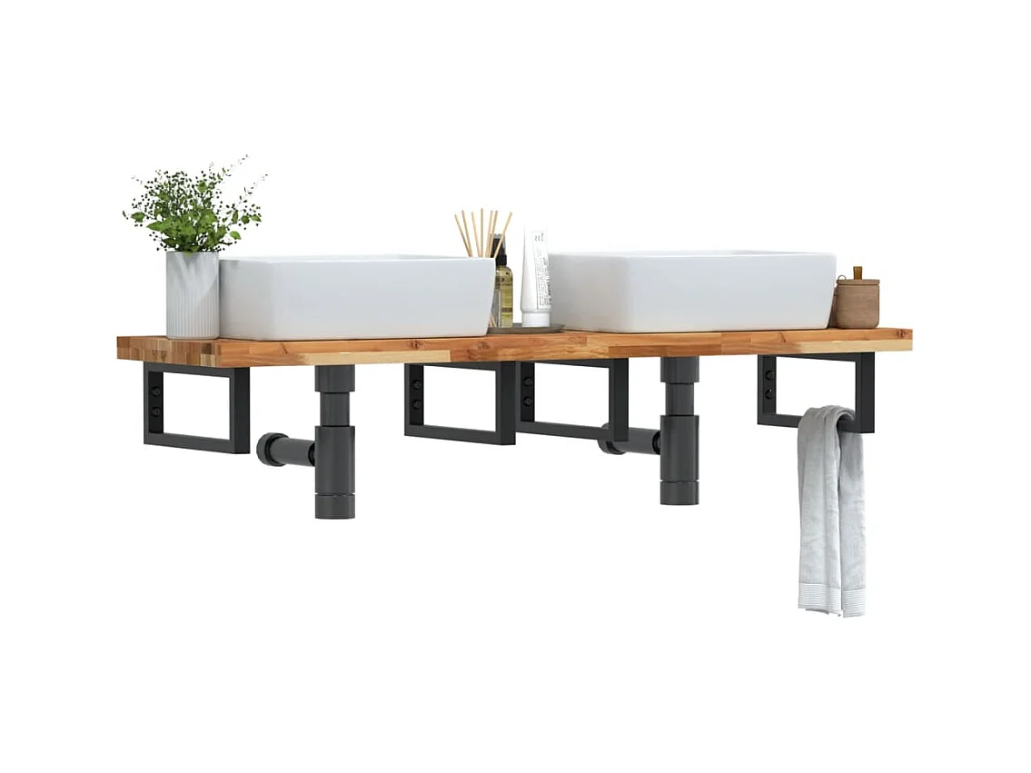 Estante de lavabo de pared acero y madera maciza de acacia