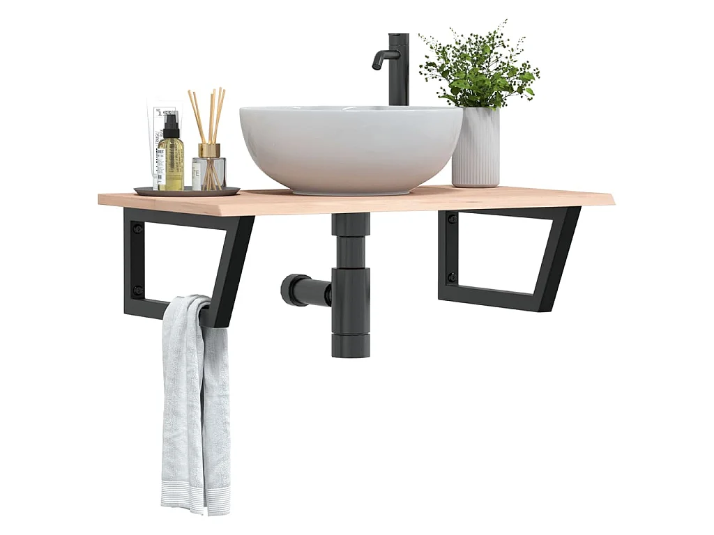Badkamer wandschap staal en massief eikenhout