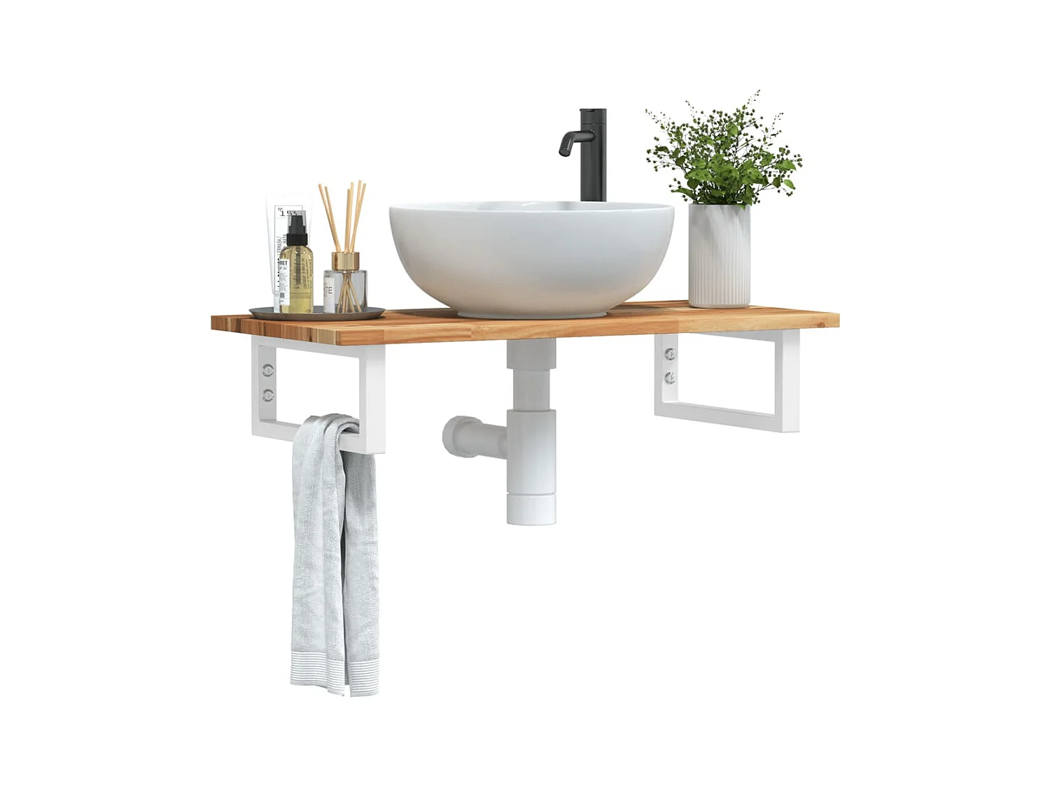 Waschbeckenregal Wandmontage Stahl und Akazienholz