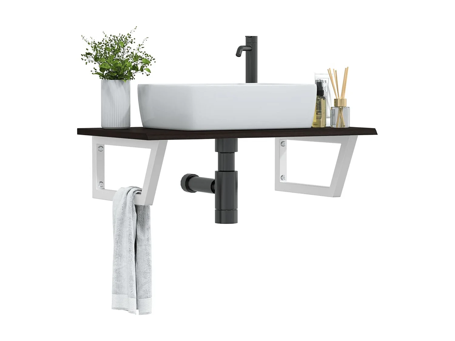 Badkamer wandschap staal en massief eikenhout