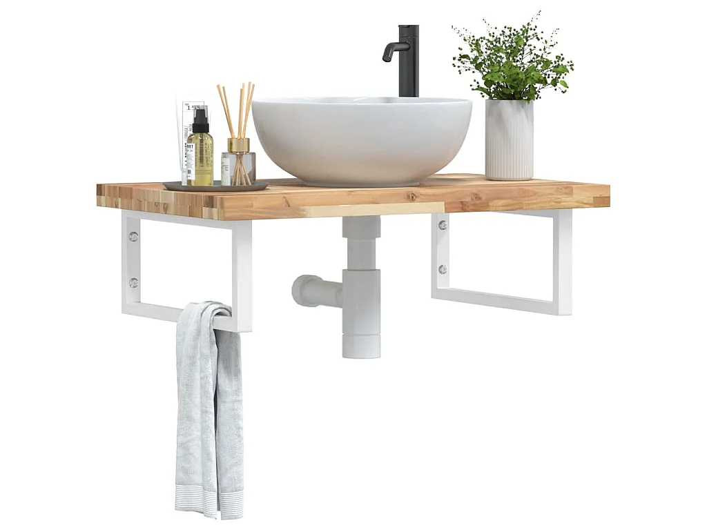 Estante de lavabo de pared acero y madera maciza de acacia
