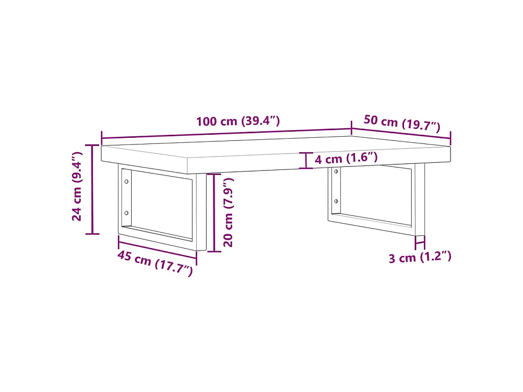 Estante de lavabo de pared acero y madera maciza de acacia
