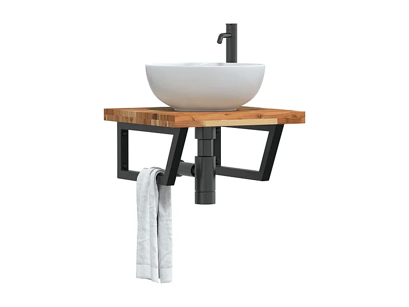 Estante de lavabo de pared acero y madera maciza de acacia