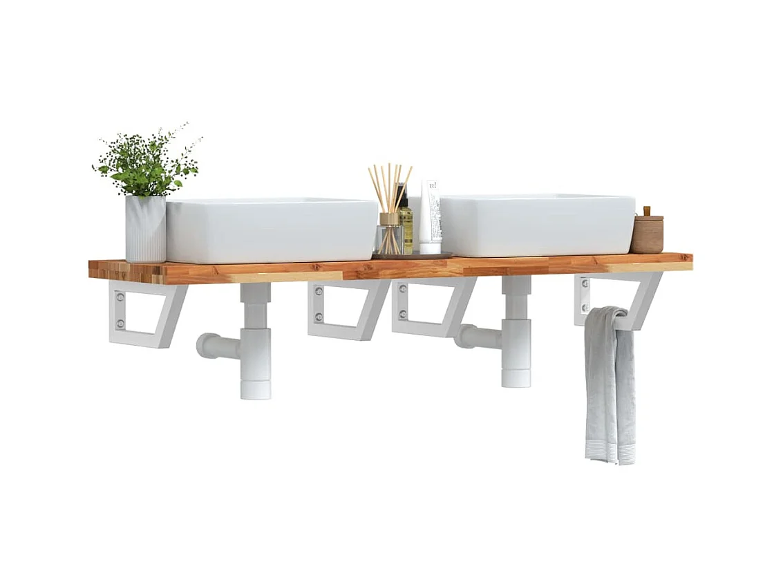 Estante de lavabo de pared acero y madera maciza de acacia