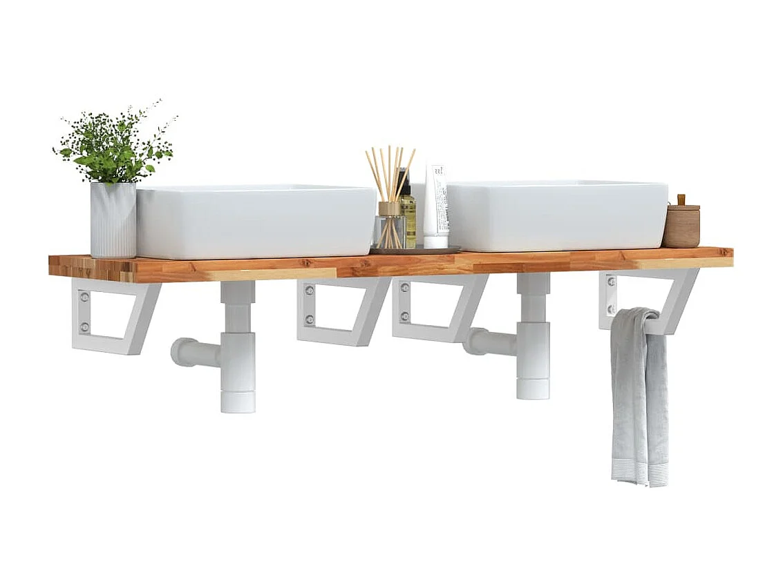 Waschbeckenregal Wandmontage Stahl und Akazienholz