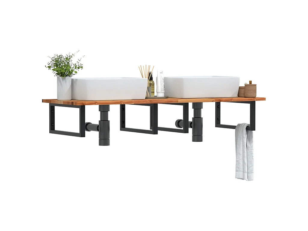 Waschbeckenregal Wandmontage Stahl und Akazienholz