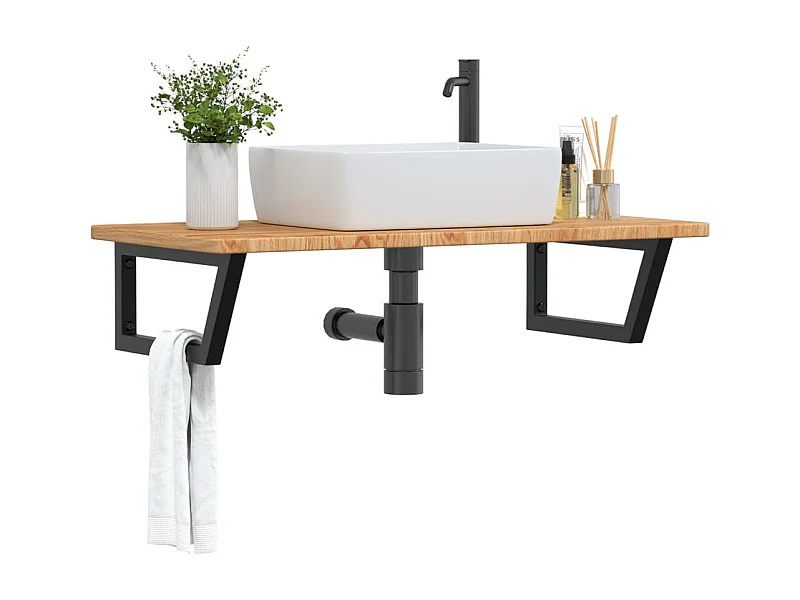 Waschtischplatte mit Halterung Stahl und Massivholz Eiche