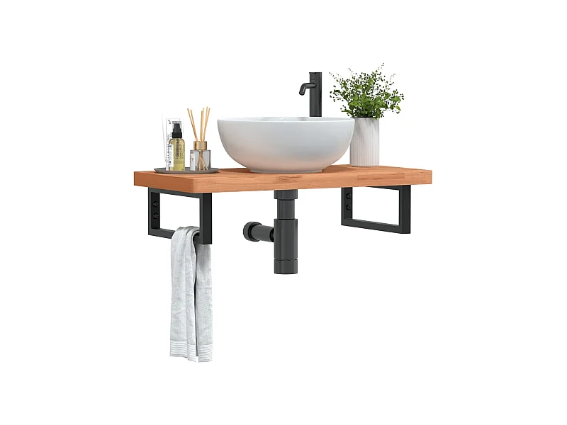 Étagère de vasque murale acier et bois massif de hêtre