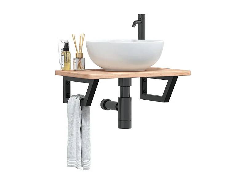 Ripiano a Parete per Lavabo in Acciaio e Massello di Rovere