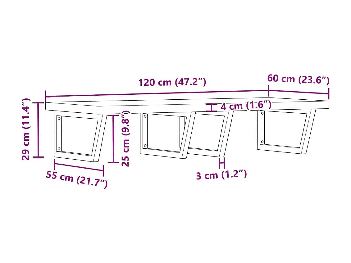 Étagère de vasque murale acier et bois massif d'acacia