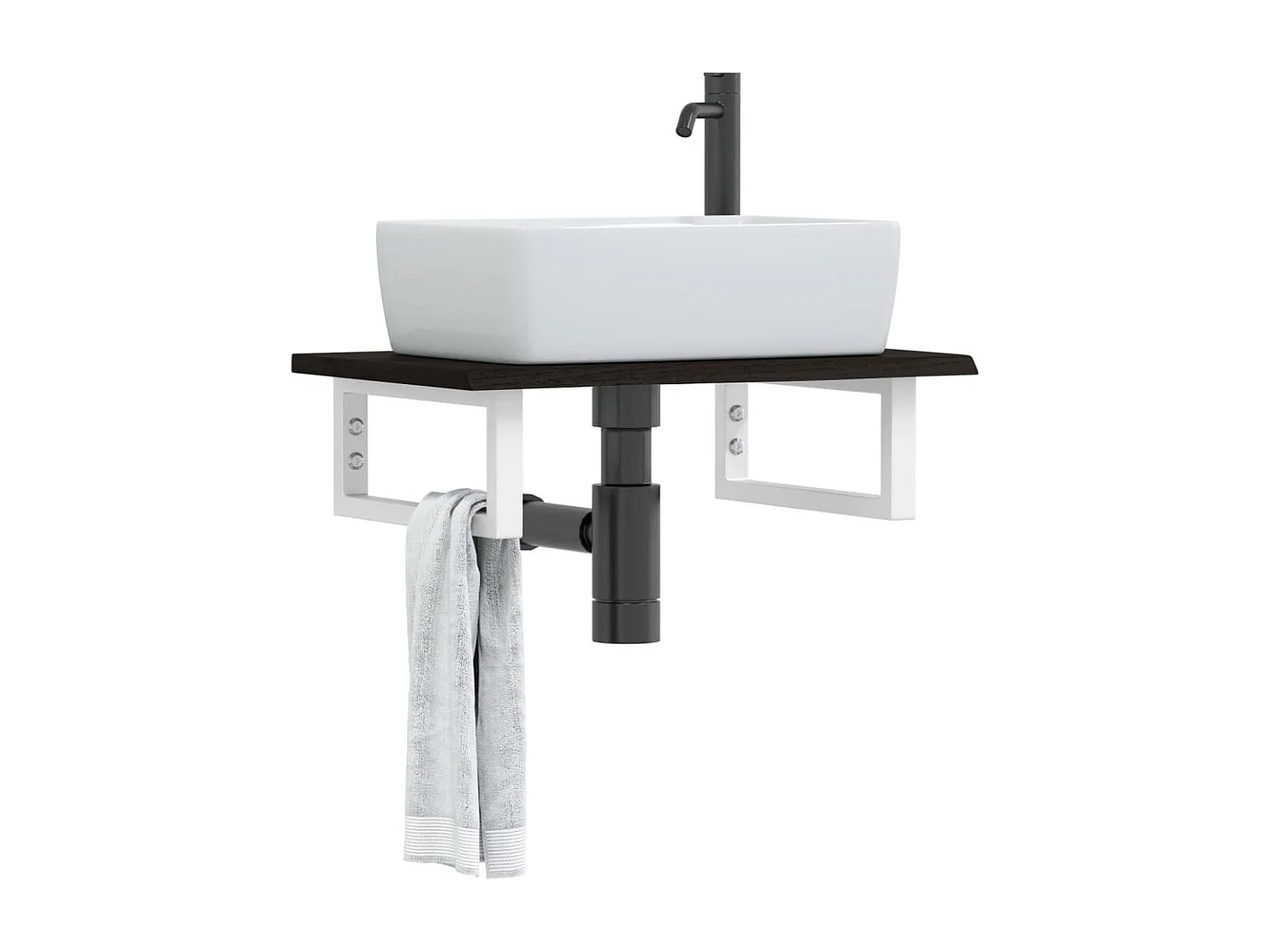 Ripiano a Parete per Lavabo in Acciaio e Massello di Rovere