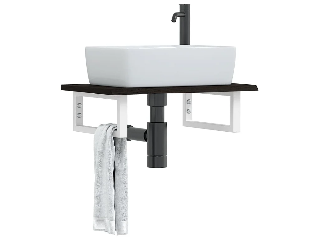 Estante de lavabo de pared de acero y madera maciza de roble