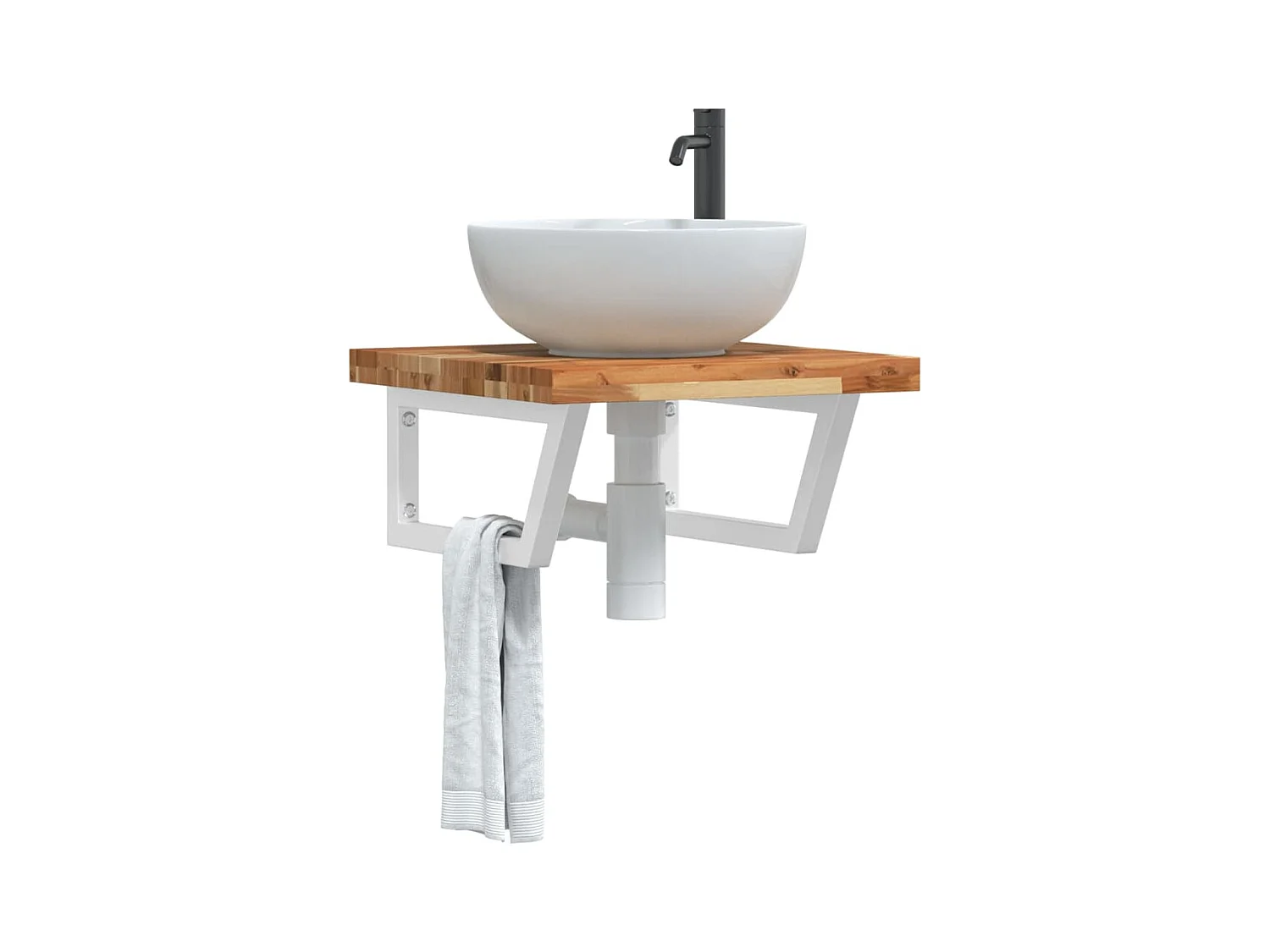 Estante de lavabo de pared acero y madera maciza de acacia