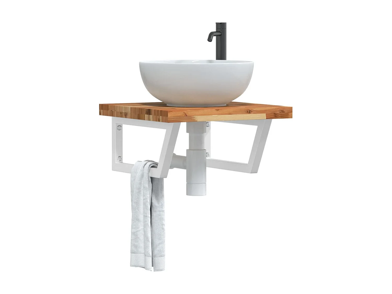 Estante de lavabo de pared acero y madera maciza de acacia