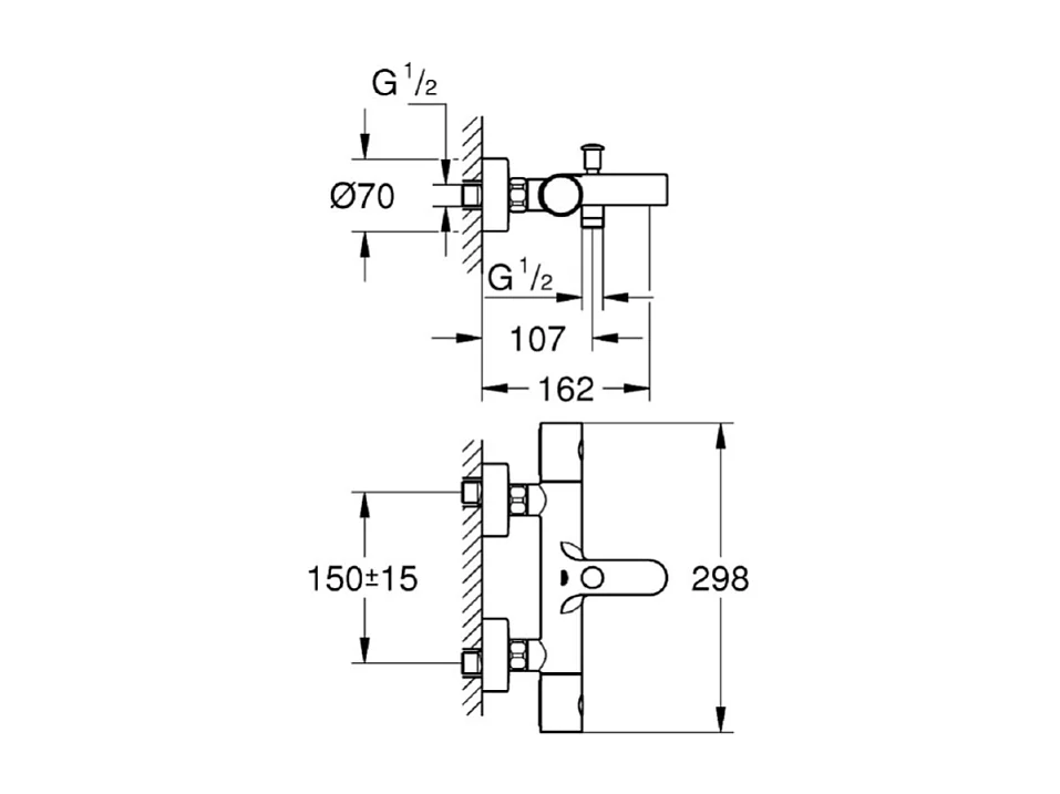 Mitigeur baignoire thermostatique GROHE Grohtherm 800 Cosmopolitan 1/2 + Colonnettes Luxe chromé