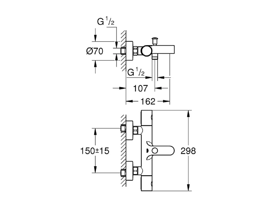 Mitigeur baignoire thermostatique GROHE Grohtherm 800 Cosmopolitan 1/2 + Colonnettes Luxe chromé