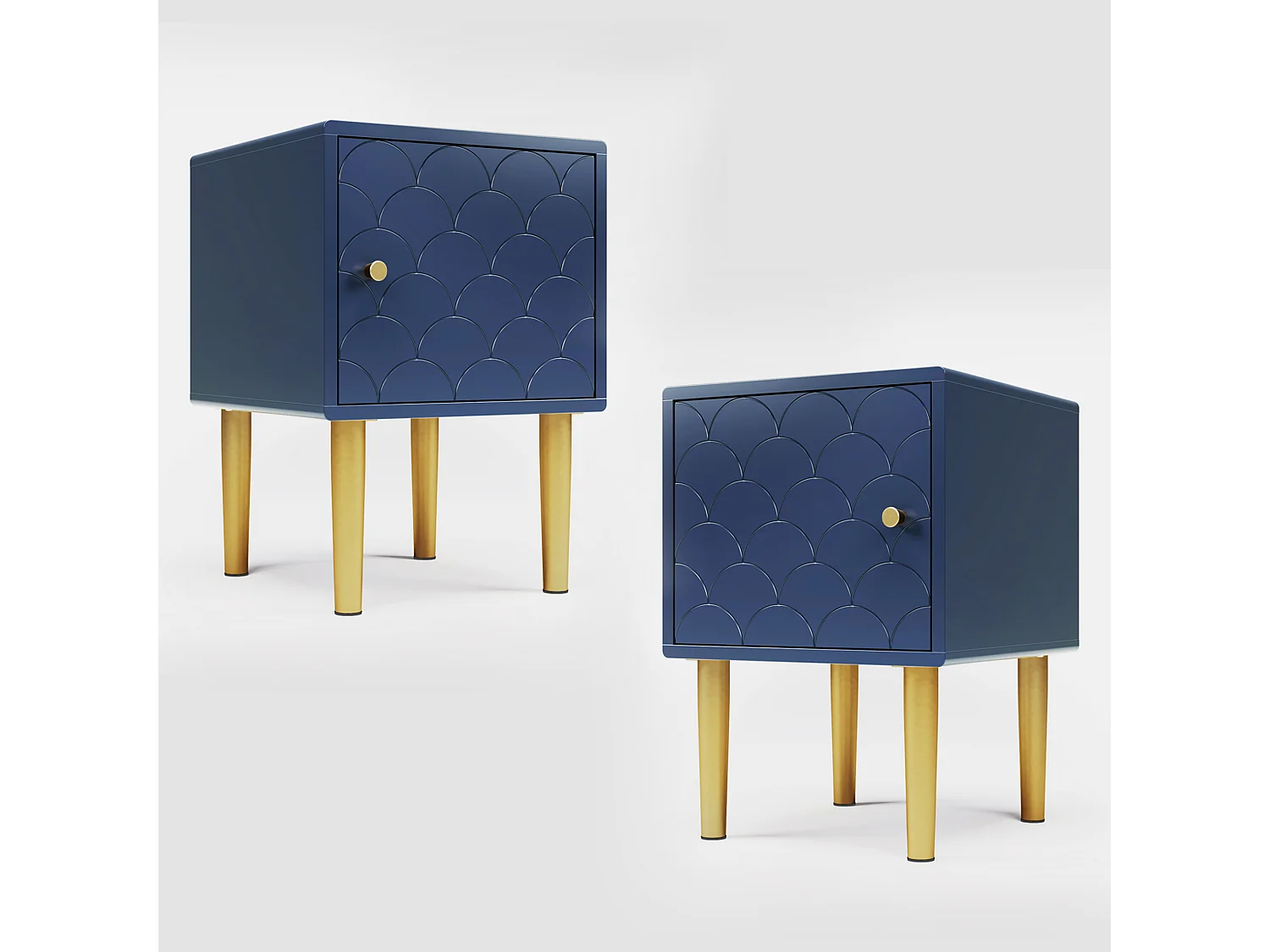 Lot de 2 tables de chevet - 35 x 35 x 50 cm - Panneaux de particules - Bleu marine