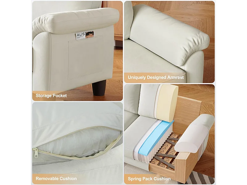 Divano soggiorno 2 posti in tessuto Chenille, divano moderno a metà del secolo, con sacchetto di stoccaggio, 178x75x87 cm, Beige