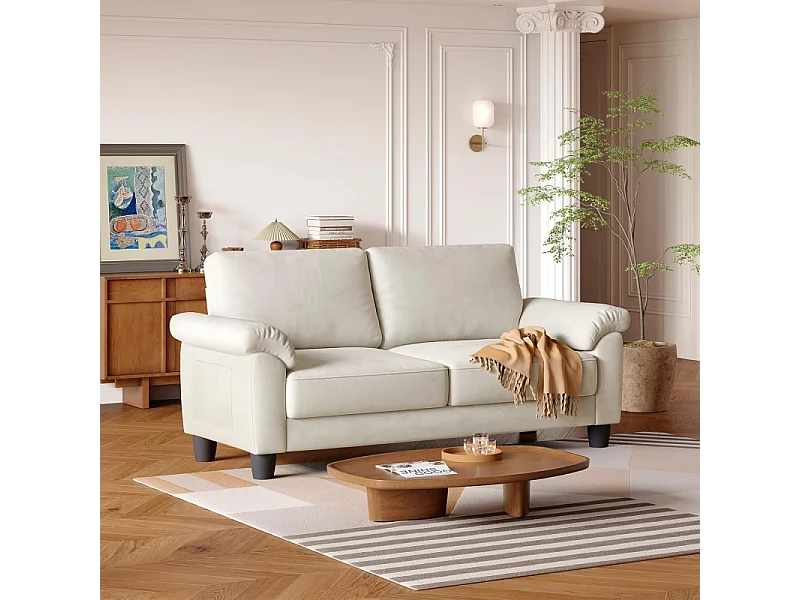 Divano soggiorno 2 posti in tessuto Chenille, divano moderno a metà del secolo, con sacchetto di stoccaggio, 178x75x87 cm, Beige