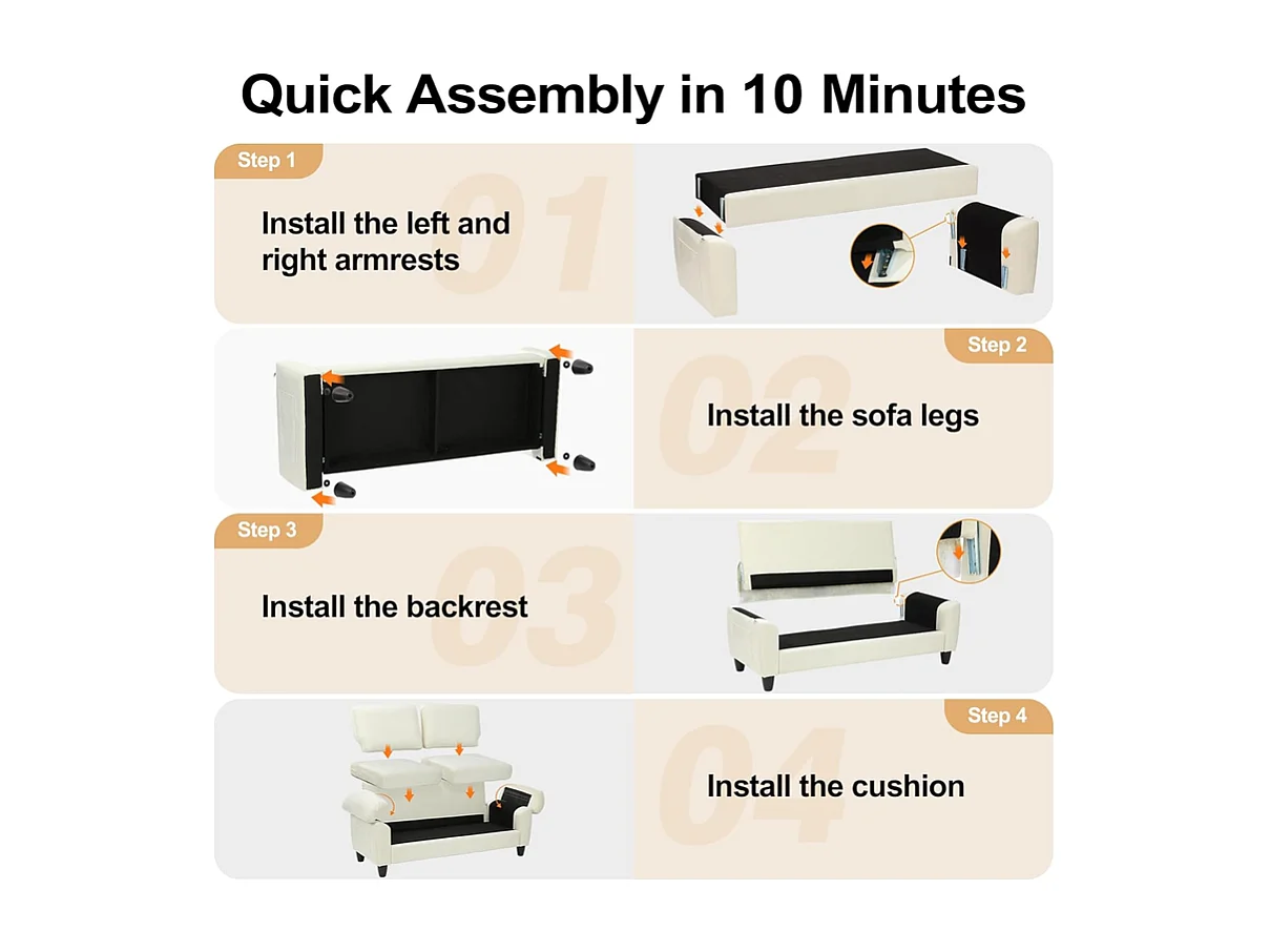Divano soggiorno 2 posti in tessuto Chenille, divano moderno a metà del secolo, con sacchetto di stoccaggio, 178x75x87 cm, Beige