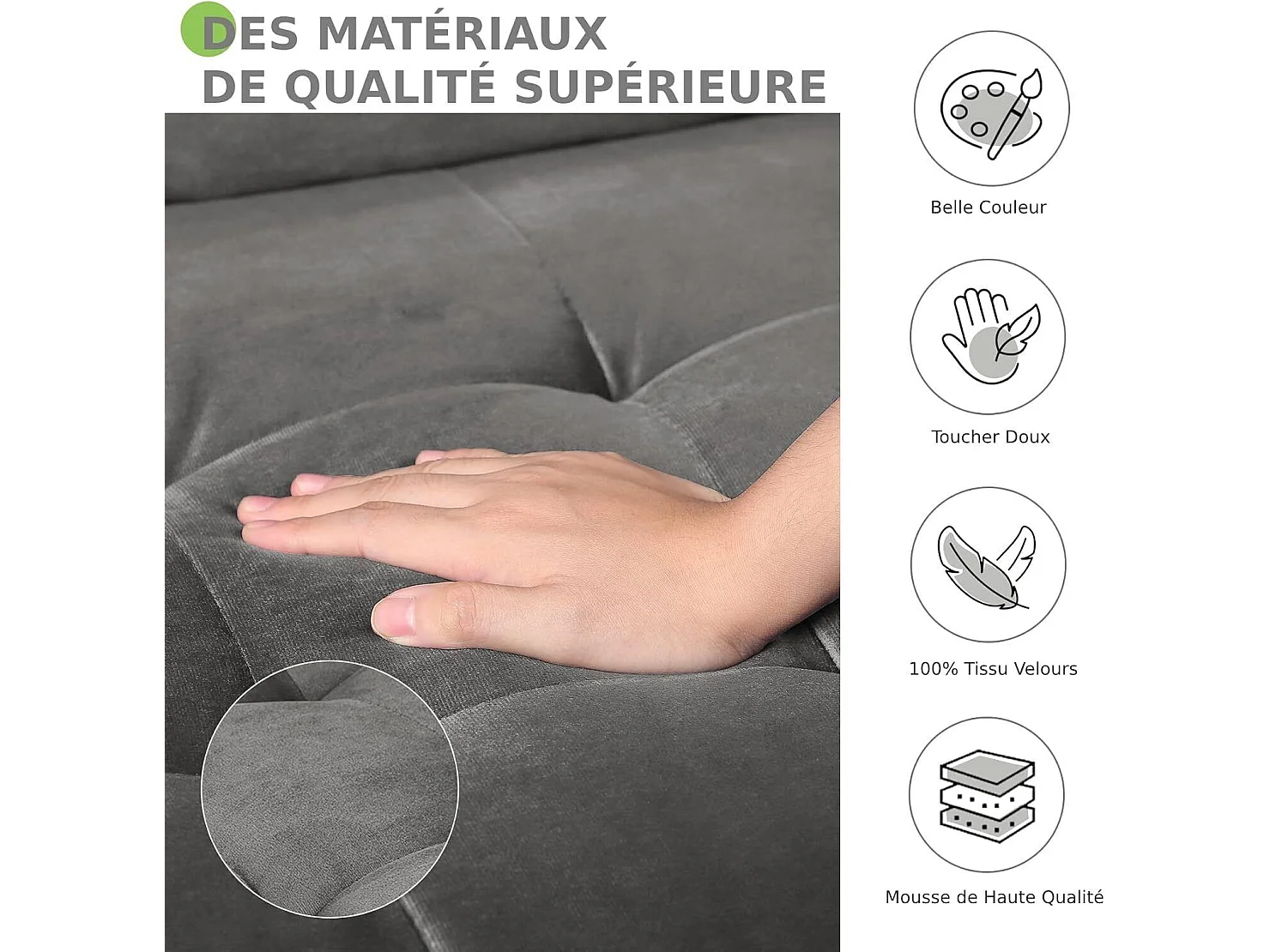 Canapé 2 Places en Velours Gris, Mini Canapé Chambre, avec Accoudoirs et pieds en bois effilés, un dossier bas - 148.5x78x85cm