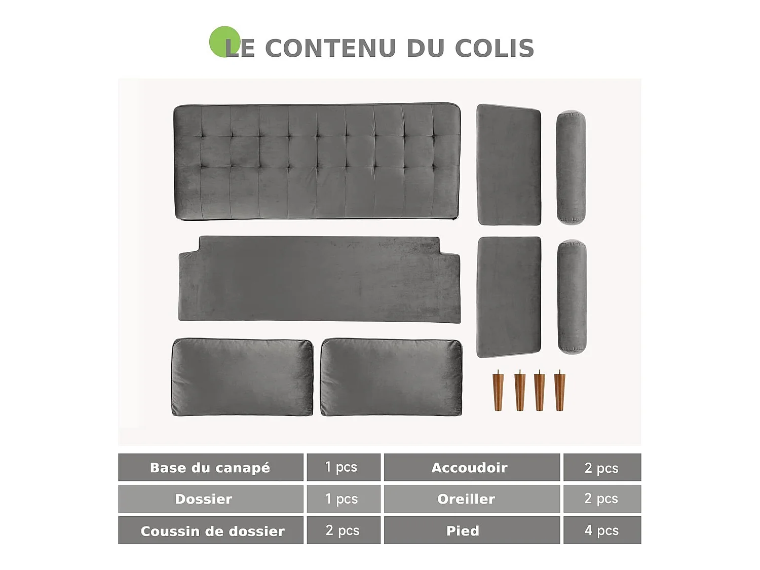 2-zitsbank in grijs fluweel, mini-slaapbank, met armleuningen en taps toelopende houten poten, lage rugleuning - 148,5x78x85cm