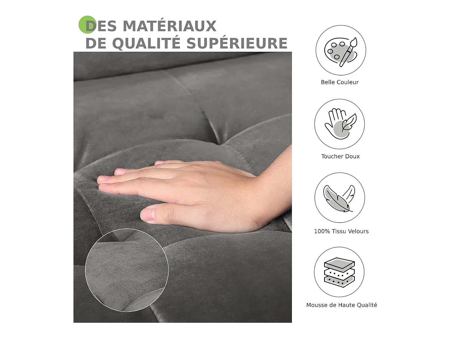 2-zitsbank in grijs fluweel, mini-slaapbank, met armleuningen en taps toelopende houten poten, lage rugleuning - 148,5x78x85cm