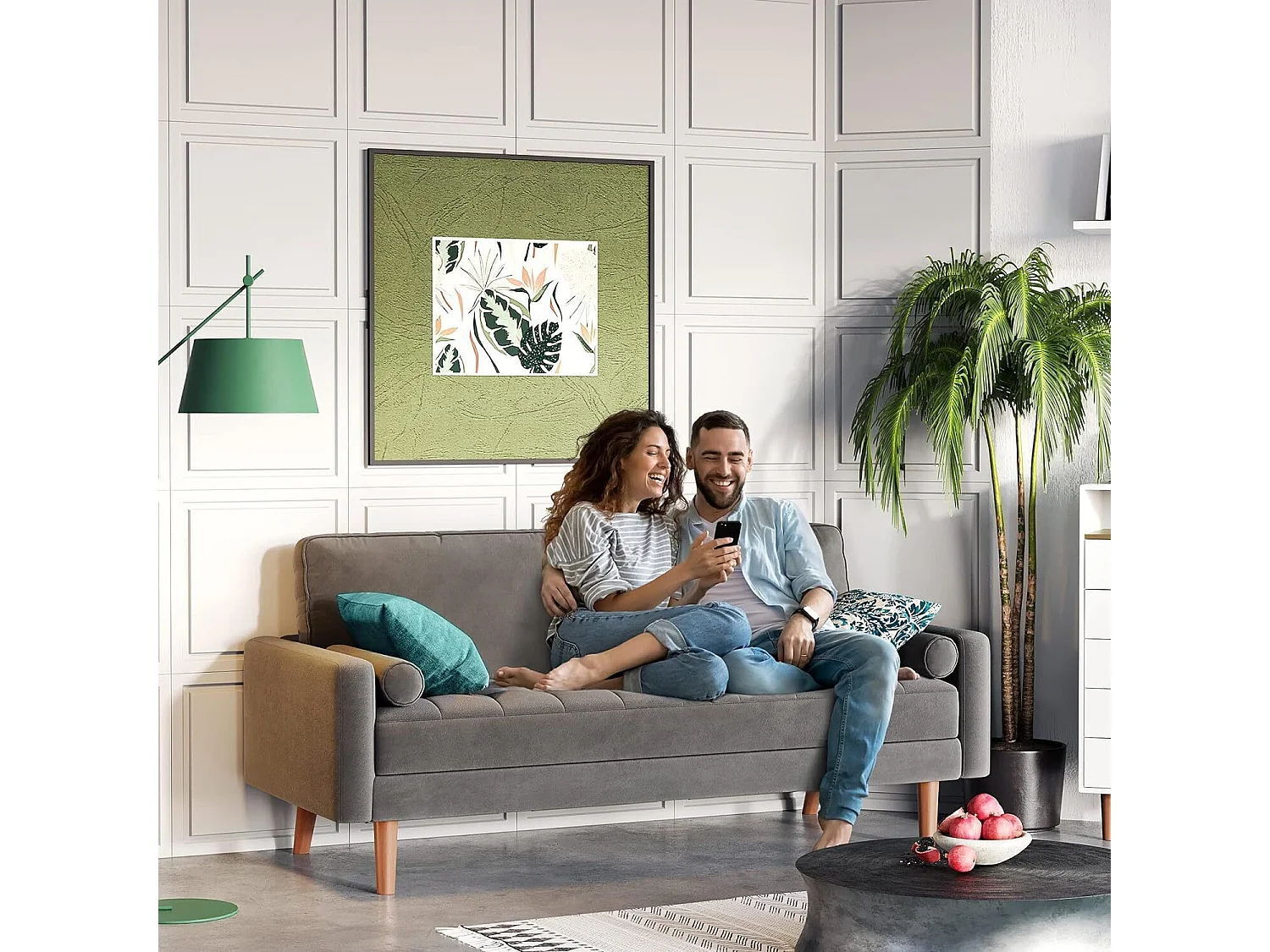 2-zitsbank in grijs fluweel, mini-slaapbank, met armleuningen en taps toelopende houten poten, lage rugleuning - 148,5x78x85cm