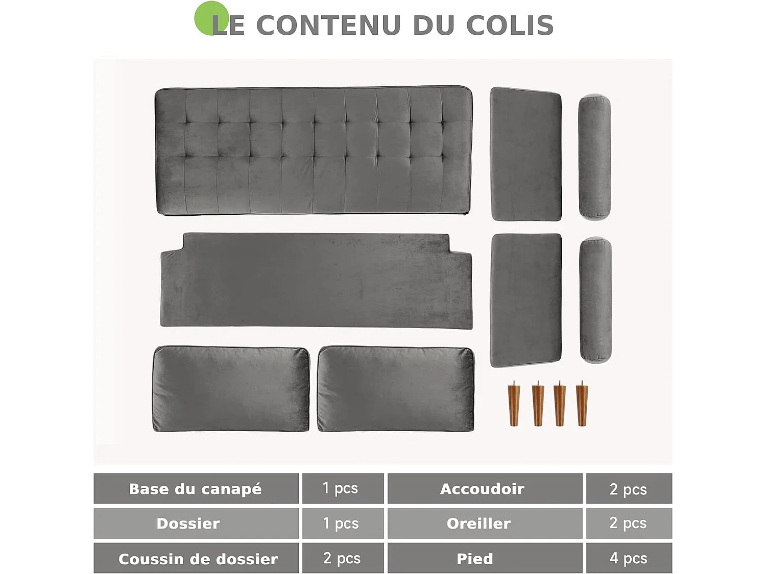 2-zitsbank in grijs fluweel, mini-slaapbank, met armleuningen en taps toelopende houten poten, lage rugleuning - 148,5x78x85cm