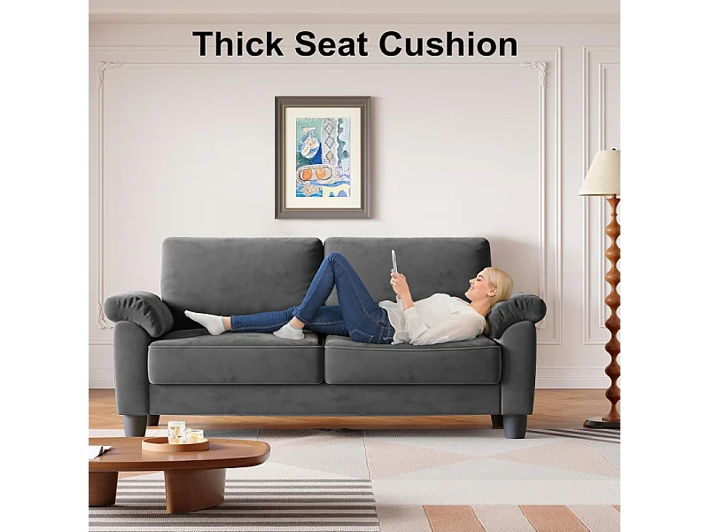 Divano soggiorno 2 posti in tessuto Chenille, divano moderno a metà del secolo, con sacchetto di stoccaggio, 178x75x87cm, grigio