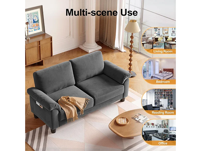 Divano soggiorno 2 posti in tessuto Chenille, divano moderno a metà del secolo, con sacchetto di stoccaggio, 178x75x87cm, grigio