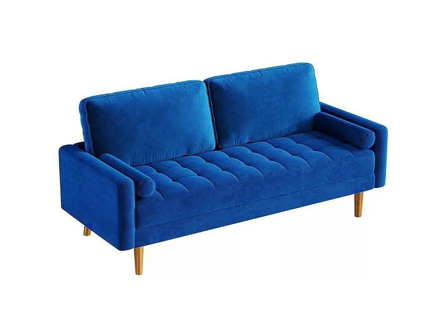 2 -seat blaues Samtsofa, Mini -Schlafzimmersofa mit Armlehnen, sich verjüngte Holzfüße, Sofa eine niedrige Rückenlehne festgelegt