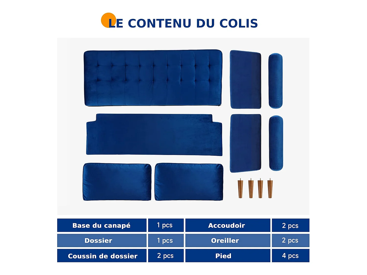 Canapé 2 Places en Velours Bleu, Mini Canapé Chambre avec Accoudoirs, pieds en bois effilés, Canapé Fixe un dossier bas