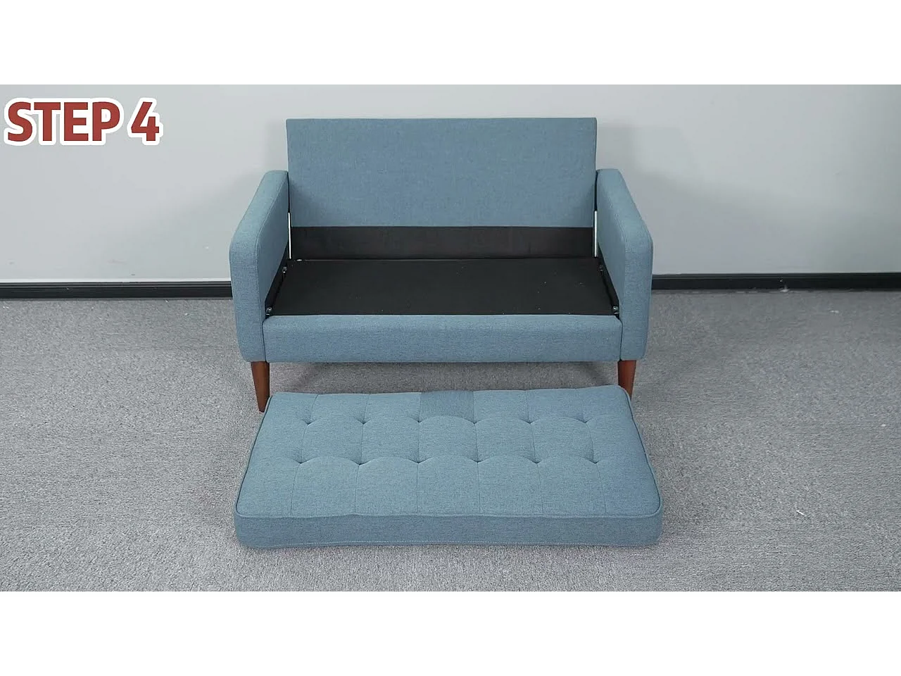 Canapé 2 Places en Velours Bleu, Mini Canapé Chambre avec Accoudoirs, pieds en bois effilés, Canapé Fixe un dossier bas