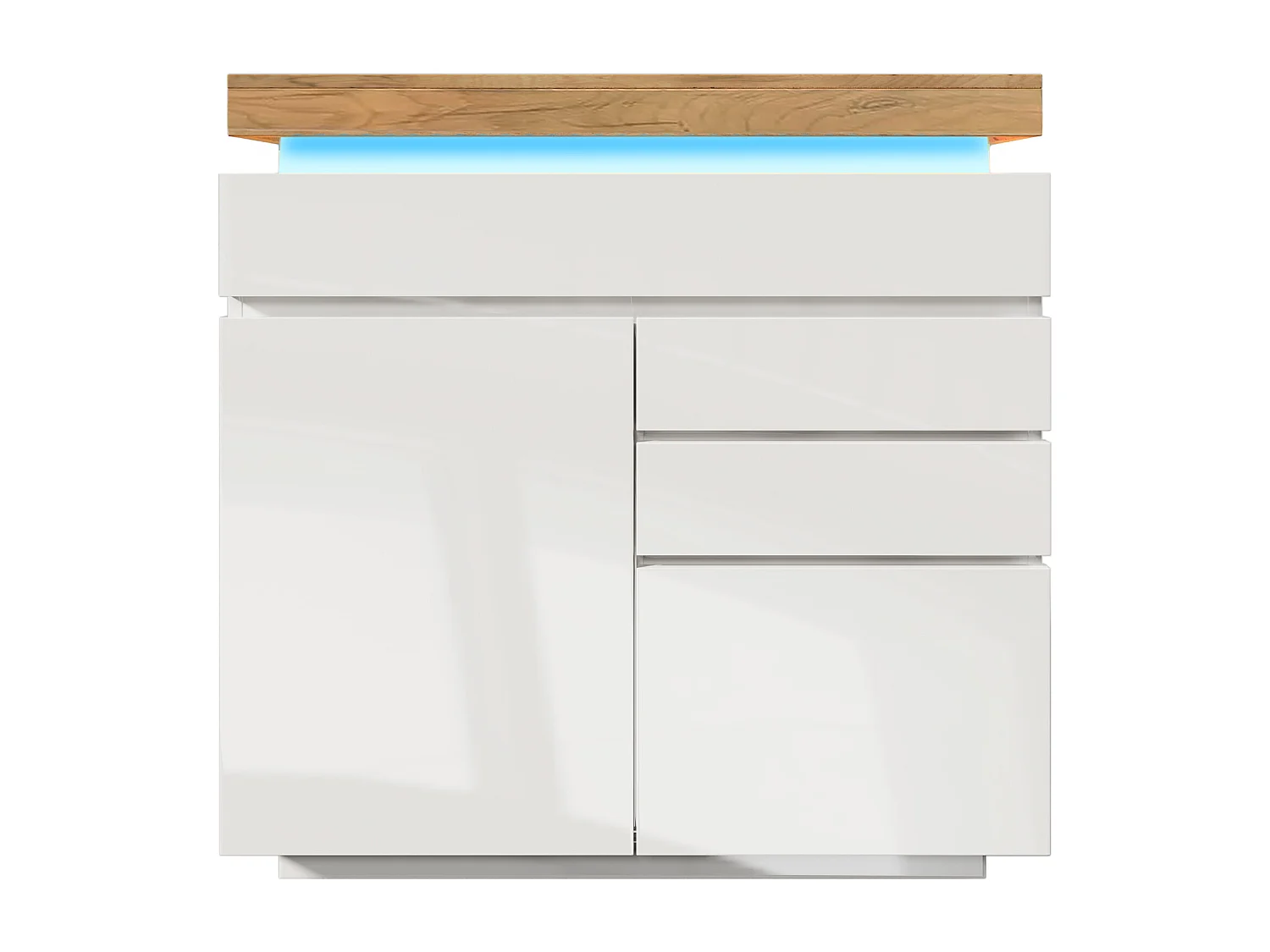 Commode avec 2 portes et 3 tiroirs - 110 x 39 x 115 cm - LEDs - Panneau de particules - pour salon, chambre - Blanc