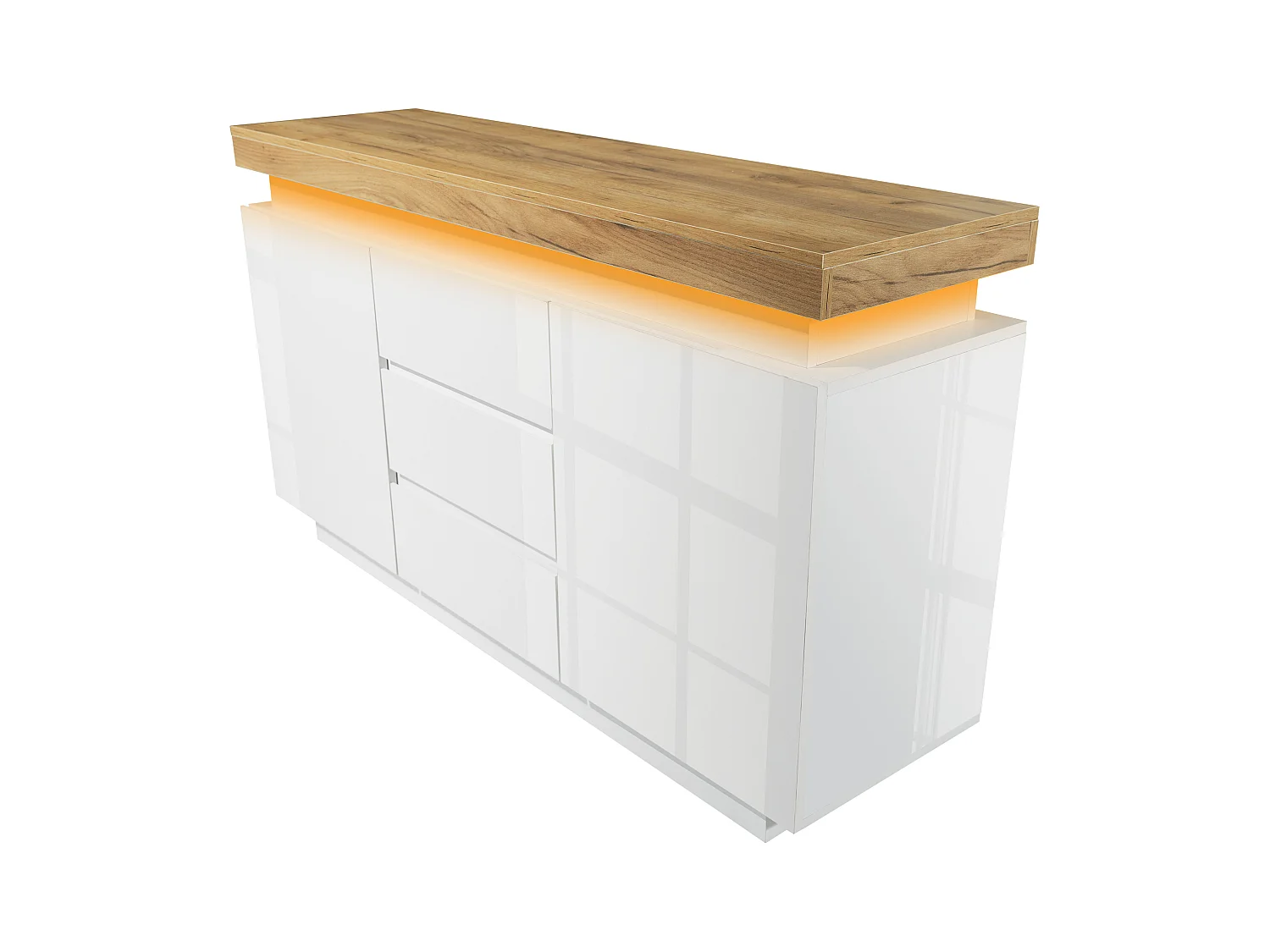 Kommode mit 2 Türen und 3 Schubladen – 140 x 39 x 81 cm – LEDs – Spanplatte – für Wohnzimmer, Schlafzimmer – Weiß