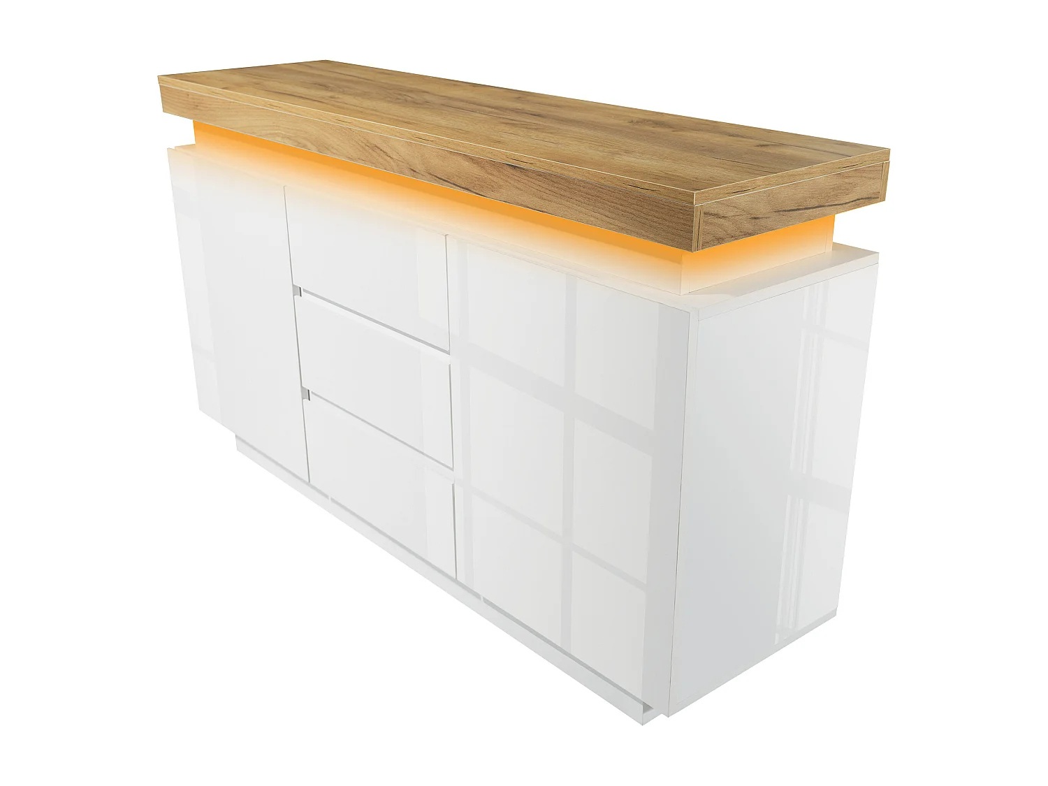 Commode avec 2 portes et 3 tiroirs - 140 x 39 x 81 cm - LEDs - Panneau de particules - pour salon, chambre - Blanc