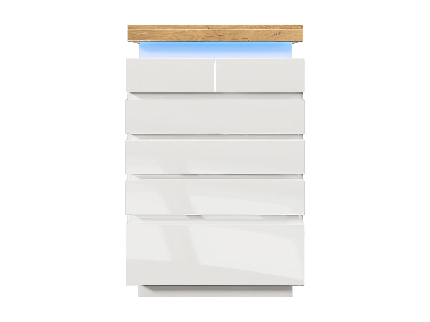 Commode avec 6 tiroirs - 73 x 39 x 115 cm - LEDs - Panneau de particules - pour salon et chambre - Blanc